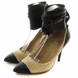 i The bell ma Ran ISABEL MARANT pumps po Inte dotu high heel ankle belt switch leather 39 26.0cm black black beige 