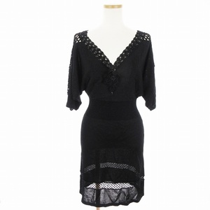  Citrus Notes CITRUS nOTES Mini One-piece dress . minute sleeve V neck sia- knitted race lame thread black black S #SM1 lady's 