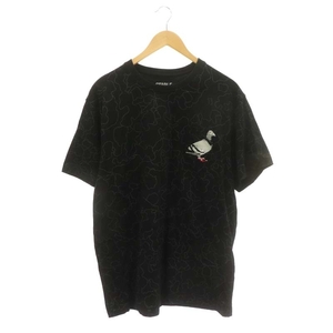ステイプル staple Tシャツ カットソー 半袖 総柄 コットン L 黒 グレー ブラック /NR メンズ