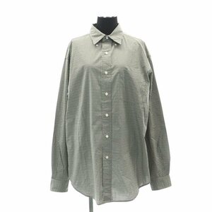 リノ LENO BUTTON DOWN SHIRT ギンガムチェック シャツ ダブルボタン 長袖 スタンドカラー 1 S グレー 白 ホワイト