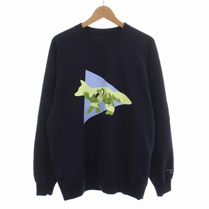 未使用品 メゾンキツネ アンドワンダー and wander DRY COTTON SWEATSHIRT ラグランスウェット トレーナー クルーネック 長袖 3 M 紺