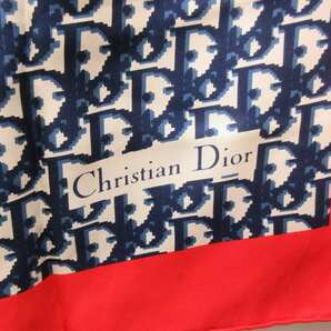 クリスチャンディオール Christian Dior トロッター スカーフ ロゴ シルク100% 紺 ネイビー 赤 レッド 0402 レディースの画像5