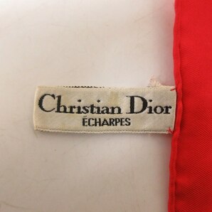 クリスチャンディオール Christian Dior トロッター スカーフ ロゴ シルク100% 紺 ネイビー 赤 レッド 0402 レディースの画像7