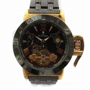  cent Patrick ST.PATRICK wristwatch watch self-winding watch automatic black face Rome figure black black Gold color men's 