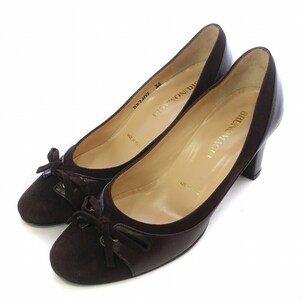  Bruno Magli BRUNO MAGLI pumps round tu tea n key heel leather suede switch ribbon 34 21cm tea Brown 