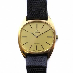 オメガ OMEGA DE VILLE デビル 腕時計 ウォッチ アナログ 手巻き スクエア 2針 レザーベルト ゴールドカラー文字盤 黒 ブラック