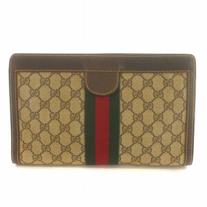 グッチ GUCCI オールドグッチ ヴィンテージ クラッチバッグ GG柄 シェリーライン キャンバス レザー 茶 ブラウン 41.014.2125.28