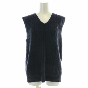  Polo Ralph Lauren POLO RALPH LAUREN cable knitted the best V neck pull over Logo embroidery one Point L navy blue navy 