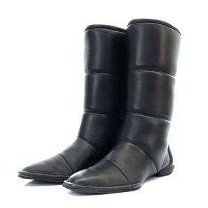 シセイ Cisei CHISEL PADDED BOOTS ブーツ ミドル丈 フラット カーフレザー 36.5 23.5cm 黒 ブラック /YO19 レディース