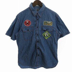  Fellows PHERROWS PHERROW'S stormy blue shirt short sleeves car n blur - badge blue blue M #SM1 men's 