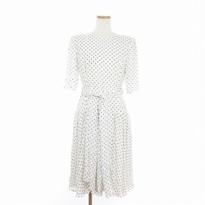 ハナエモリ HANAE MORI ブティック BOUTIQUE ヴィンテージ ワンピース ロング 総柄 ドット 水玉 白 ホワイト 9A3 M位 レディース