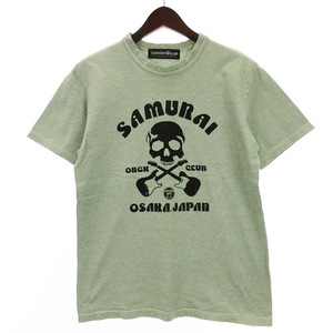 サムライジーンズ SAMURAI JEANS サムライ倶楽部 スカル プリント Tシャツ 半袖 グリーン系 L 240412E メンズ