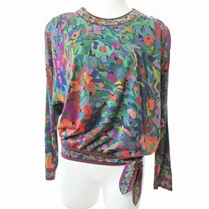 レオナール LEONARD PARIS 90S ヴィンテージ シルク混 カットソー 長袖 ウール 花柄 総柄 マルチカラー M 0410 IBO51 レディース