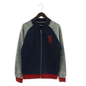 トミーヒルフィガー TOMMY HILFIGER ベースボールジャケット ブルゾン 切替 ジップアップ ロゴ プリント M 紺 ネイビー グレー