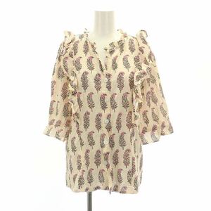 es Z SZ Blockprints block print floral print frill shirt blouse . minute sleeve S beige /HS #OS lady's 