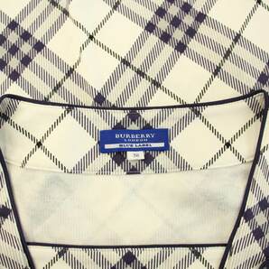 バーバリーブルーレーベル BURBERRY BLUE LABEL カットソー ストレッチ 半袖 スクエアネック ノバチェック ロゴ刺繍 38 S 白 紫の画像4