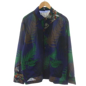 サカイ sacai Archive Print Mix Shirt アーカイブ プリント ミックス シャツ 長袖 オープンカラー 1 S 紺 ネイビー 21-02470M