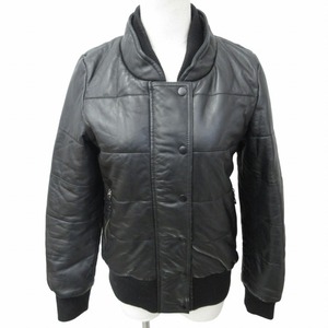  Moussy moussy ram leather cotton inside jacket blouson switch black black 2 approximately M size 0402 #GY31 lady's 