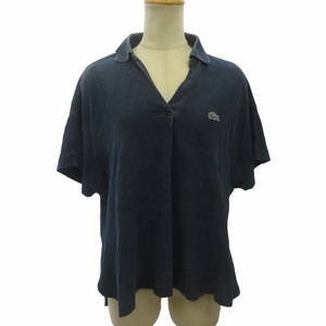 ラコステ LACOSTE ワンポイントロゴ ポロシャツ カットソー ジーンズ 半袖 青 インディゴブルー 36 約M レディース