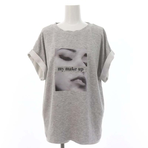 ダーリッチ Darich my make up Tシャツ プリント クルーネック プルオーバー ロールアップ F グレー ■SH /SY ■OS レディース