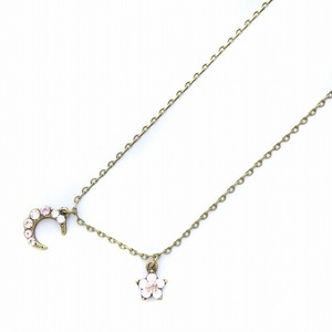  Michal Negrin chain necklace pendant accessory month moon flower flower rhinestone Gold color pink 