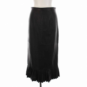サードマガジン THIRD MAGAZINE 裾プリーツ レザー スカート ロング 羊革 2 M 黒 ブラック /YM レディース