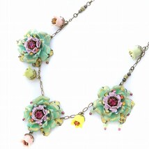 ミハエルネグリン Michal Negrin ネックレス チェーン アクセサリー 花モチーフ チューリップ ロゴプレート ゴールドカラー 水色_画像2