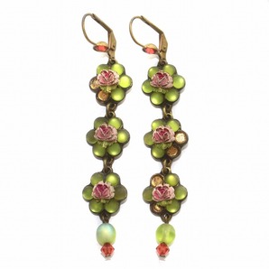 ミハエルネグリン Michal Negrin ピアス 両耳 フック ロング 花 フラワー ビーズ 緑 グリーン ピンク ゴールド色 /NW4 レディースの画像1