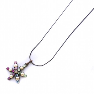  Michal Negrin chain necklace accessory rhinestone biju- flower fake pearl Logo plate Gold color 