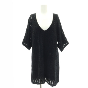 ザラ ZARA OPENWORK KNIT DRESS with short sleeve ワンピース ひざ丈 半袖 S 黒 ブラック /SY ■OS レディース