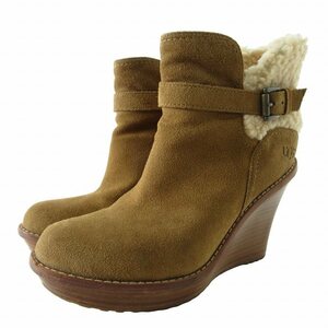 アグ UGG 美品 W ANAIS ショートブーツ シューズ アンクルストラップ ウェッジソール ボア切替 1003064W 茶 ブラウン US 6.5 23.5cm 0409