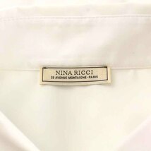 ニナリッチ NINA RICCI シャツ 長袖 オーバーサイズ ロゴ刺繍 ギャザー 34 S 白 ホワイト 紺 ネイビー /NW44 レディース_画像8