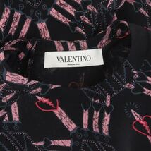 ヴァレンティノ ヴァレンチノ VALENTINO ハートプリントプルオーバーブラウス 半袖 総柄 シルク S 黒 ブラック マルチカラー /DO ■OS ■S_画像3