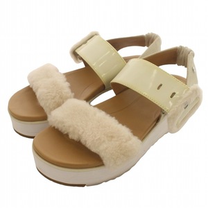 アグ UGG FLUFFCHELLA フラッフチェラ ストラップサンダル 厚底 ムートン レザー スエード US7.5 24.5cm 白 茶 1099815