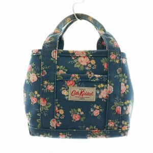 キャスキッドソン Cath Kidston ミニトートバッグ ハンド デニム調 キャンバス 花柄 ロゴ 青 ブルー マルチカラー レディース