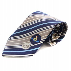  Vivienne Westwood Vivienne Westwood галстук постоянный Thai o-b Logo полоса шелк шелк синий голубой чай Brown 