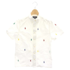ラルフローレン RALPH LAUREN シャツ 半袖 前開き ロゴ刺繍 コットン 14-16 160 白 マルチカラー ホワイト /NR キッズ