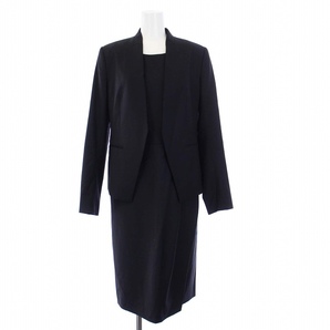 セオリーリュクス theory luxe 19年製 スーツ セットアップ カラーレスジャケット ワンピース ひざ丈 半袖 40 L 紺 ネイビーの画像1