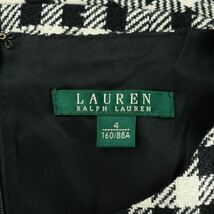 ローレンラルフローレンAUREN RALPH LAUREN フレアワンピース ひざ丈 絹 シルク混 ギンガムチェック ノースリーブ 麻 リネン混 4 M 白_画像7