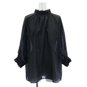 Lope веревка 23Aw кружевная деталь Sher Blouse 7 -Minute Elieve See Come Color F Black /At ■ OS Ladies