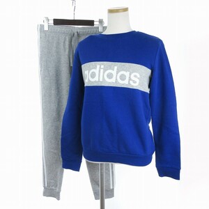 未使用品 アディダス adidas タグ付き セットアップ トレーナー スウェット 長袖 パンツ 裏起毛 青 グレー L ■SM1 レディース