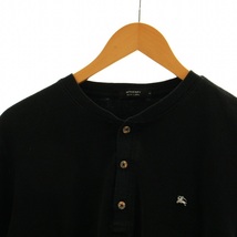 バーバリーブラックレーベル BURBERRY BLACK LABEL Tシャツ カットソー 半袖 ヘンリーネック ハーフボタンノバチェック ロゴ 2 M 黒_画像3