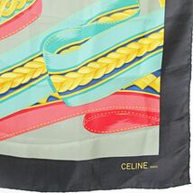 セリーヌ CELINE 大判 シルク スカーフ 総柄 黒 グリーン 0423 ■GY14 レディース_画像3