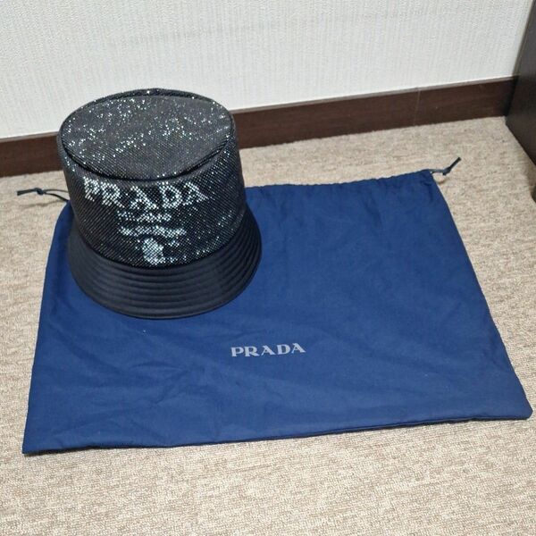 プラダ PRADA ロゴ MILANO ナイロン バケットハット ハット帽 帽子 ブラック 保存袋付き タグ付き 新品未使用