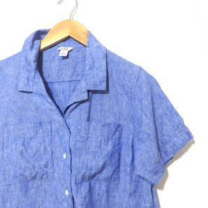 【送料無料】エルエルビーン半袖リネンシャツ/レディース Mサイズ 紺色 麻１００％ L.L.Beanの画像2