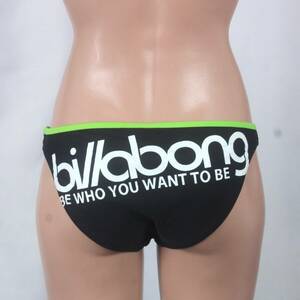 C0229★billabong ビックロゴ おしゃれ 黒 黄緑 パイピング つるすべ レディースM スイムショーツ 水着ボトム ビキニパンツ プール 海 衣装