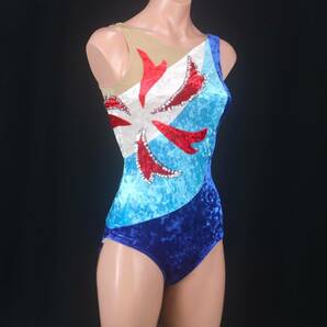 U8882★レオタード バレエ レディース 衣装 きらきら ベルベット ベロア ハンドメイド 青 水色 女子 器械体操 新体操 ダンス 競技 エアロビの画像1