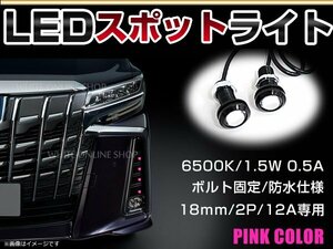 12V 超小型 イーグルアイ LED 18mm スポットライト ピンク/桃色 常時点灯 防水仕様！ブラックボディ 牛目 2個セット