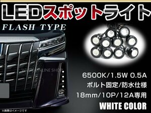 12V 超小型 イーグルアイ LED 18mm スポットライト ホワイト/白 フラッシュ 防水仕様！ブラックボディ 牛目 10個セット