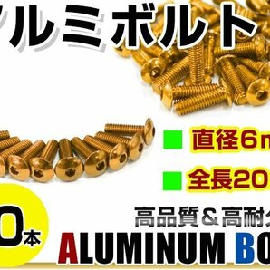 メール便 カラー アルミボルト M6×20mm 六角 トラスボルト金/ゴールド 10本 スクリーン/カウル/パネル/ナンバープレート/クランクケースの画像1